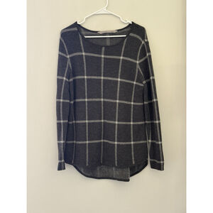 Athleta Merino Extra Fine Wool Dakota Windowpane Pullover Sweater Womens L Gray